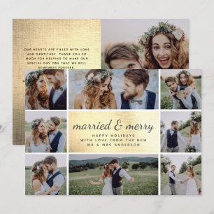 Tarjeta Festiva Relieve metalizado dorado casado y Boda de cerezas