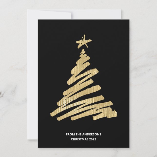 Tarjeta Festiva Relieve metalizado dorado falso de árbol de Navida (Anverso)