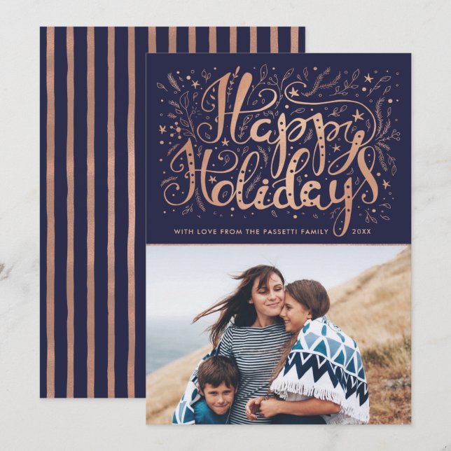 Tarjeta Festiva Relieve metalizado dorado moderno feliz de vacacio (Anverso / Reverso)