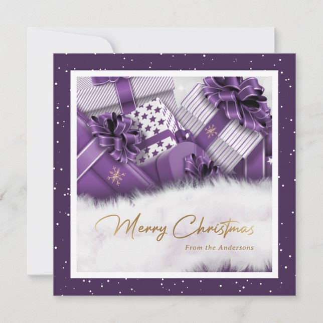 Tarjeta Festiva Relieve metalizado dorado Purple Faux Regalos de N (Anverso)
