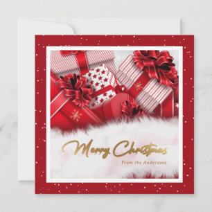 Tarjeta Festiva Relieve metalizado dorado Rojo Faux Regalos de Nie