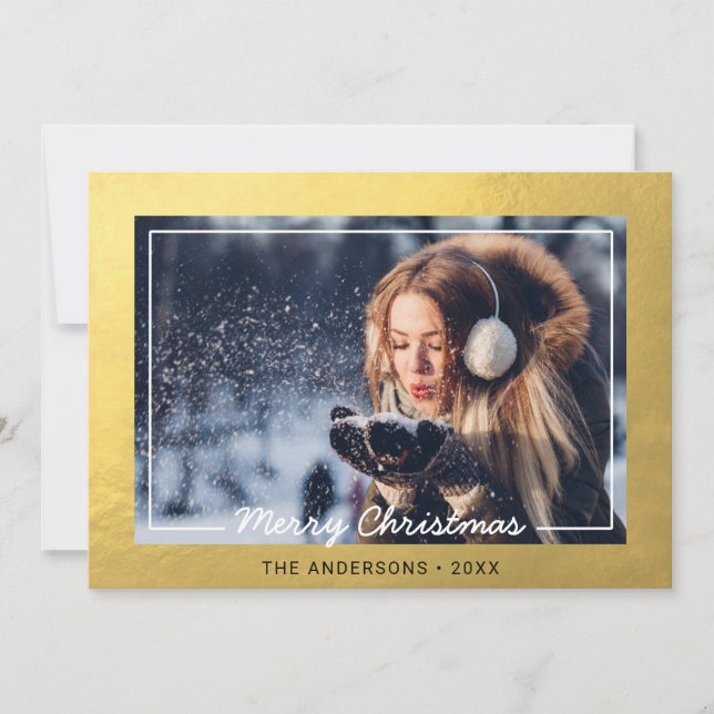 Tarjeta Festiva Relieve metalizado dorado simple de Navidades de v (Anverso)