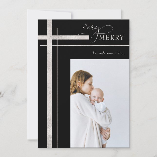 Tarjeta Festiva Relieve metalizado Falso Muy Feliz  Un Foto Navida (Anverso)