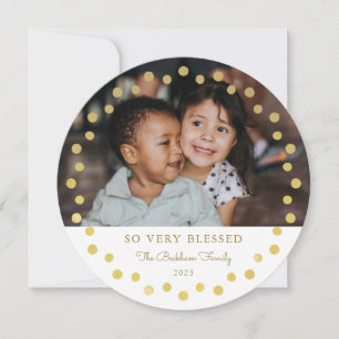 Tarjeta Festiva Relieve metalizado Faux moderno Dots Gold Foto Orn
