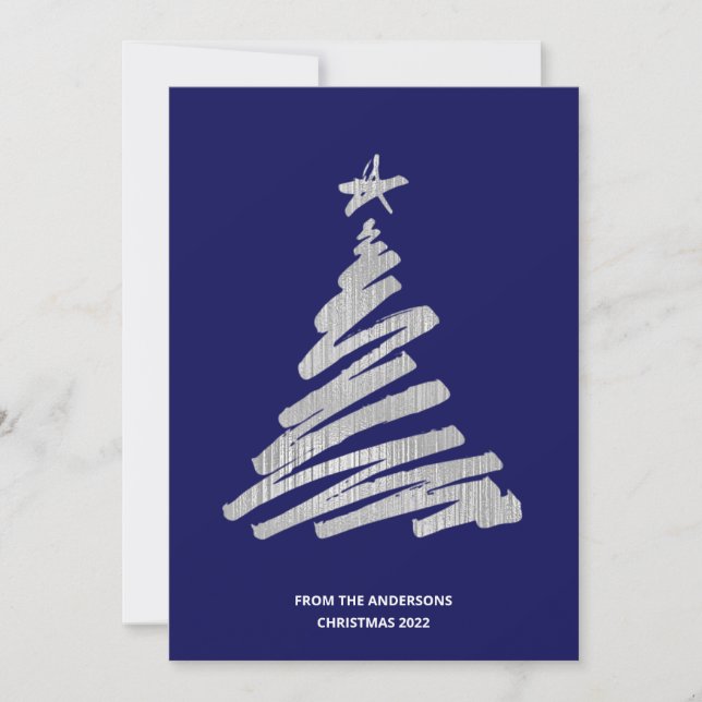 Tarjeta Festiva Relieve metalizado plateado falso de árbol de Navi (Anverso)
