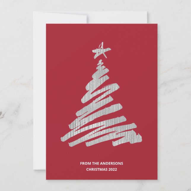 Tarjeta Festiva Relieve metalizado plateado falso de árbol de Navi (Anverso)