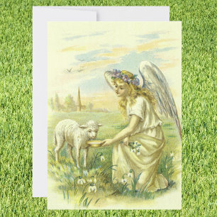 Tarjeta Festiva Religión vintage, Ángel Victoriano de Pascua con c