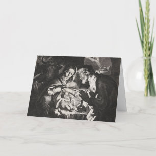 Tarjeta Festiva Religioso Vintage Cristiano Jesús y Virgen María