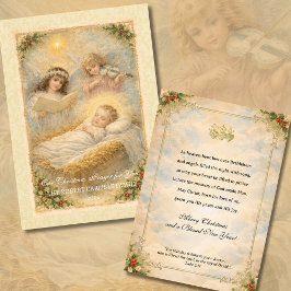 Tarjeta Festiva Religious Baby Jesus Angels Scripture 