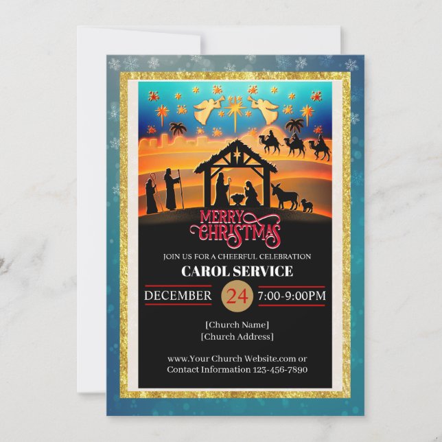 Tarjeta Festiva Religious Christian Church Christmas Carol Service (Anverso)