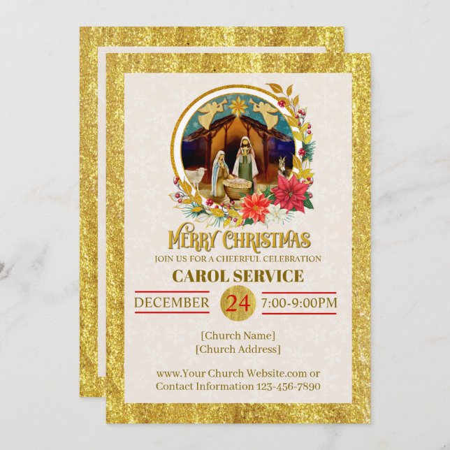 Tarjeta Festiva Religious Christian Church Christmas Carol Service (Anverso / Reverso)
