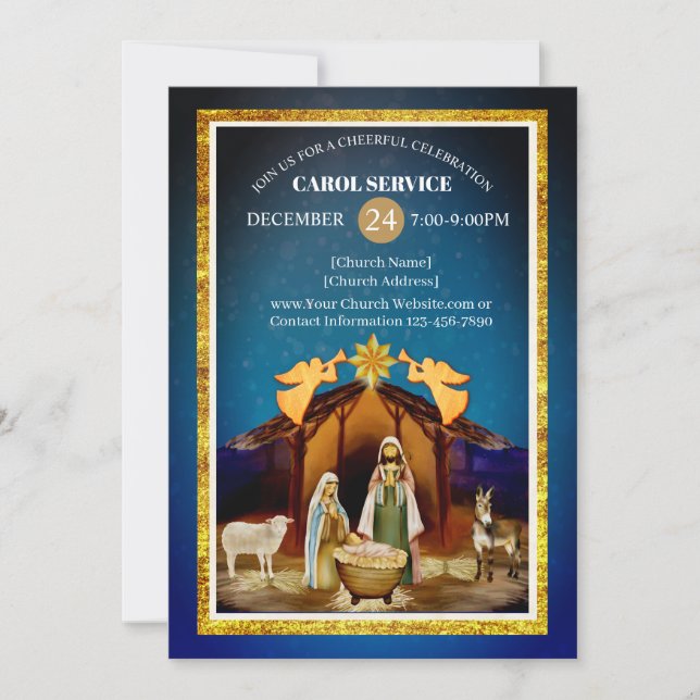Tarjeta Festiva Religious Christian Church Christmas Carol Service (Anverso)