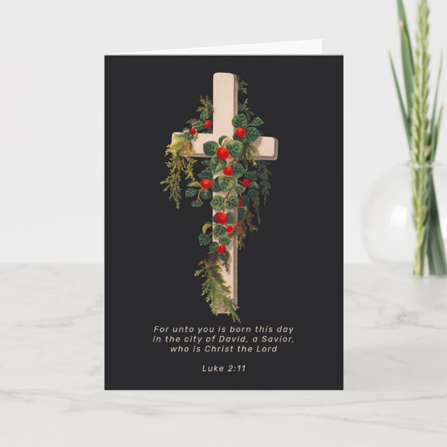 Tarjeta Festiva Religious Christmas Cross and Scripture (Anverso)
