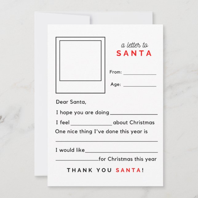 Tarjeta Festiva Rellenar una carta en blanco a Santa (Anverso)