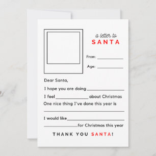 Tarjeta Festiva Rellenar una carta en blanco a Santa