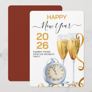 Tarjeta Festiva Reloj de Cuenta Regresiva de Champán para un Año N
