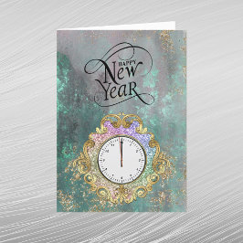 Tarjeta Festiva Reloj de oro elegante Año Nuevo
