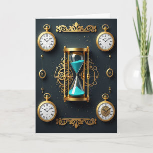 Tarjeta Festiva Relojes de arena y relojes de Año Nuevo