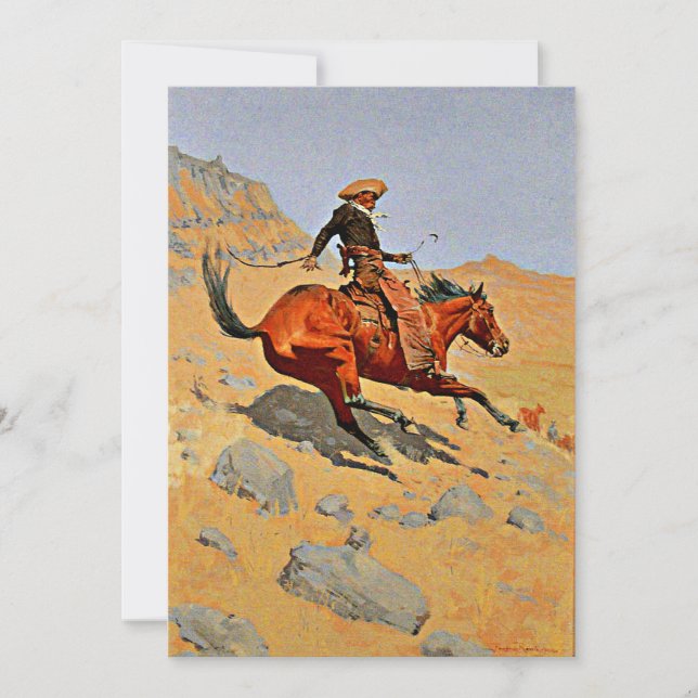 Tarjeta Festiva Remington - El Cowboy, famoso cuadro (Anverso)