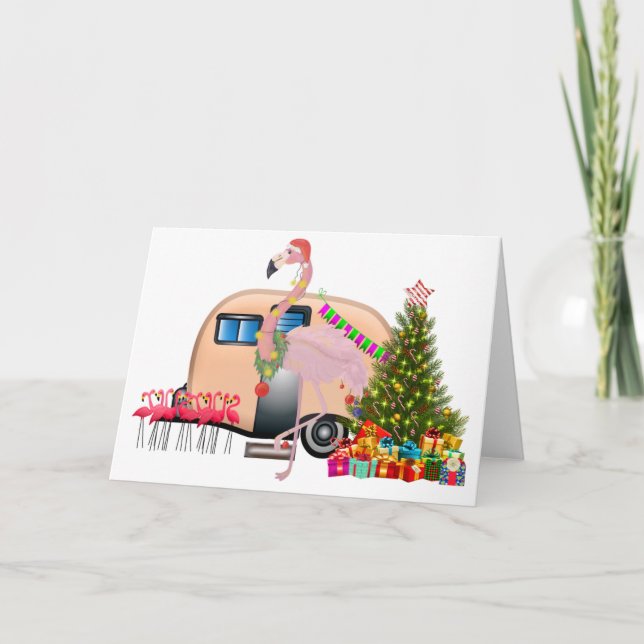 Tarjeta Festiva remolque santa flamingo (Anverso)