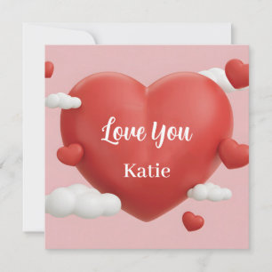 Tarjeta Festiva Renderizado 3D de Corazón Rojo Vibrante con Nombre