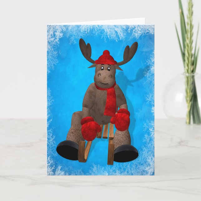 Tarjeta Festiva Reno caprichoso Sledding (Anverso)