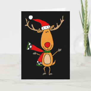 Tarjeta Festiva Reno con la nariz roja lindo divertido de Rudolph