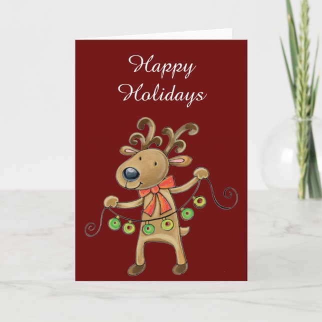 Tarjeta Festiva Reno con luces Navidades (Anverso)