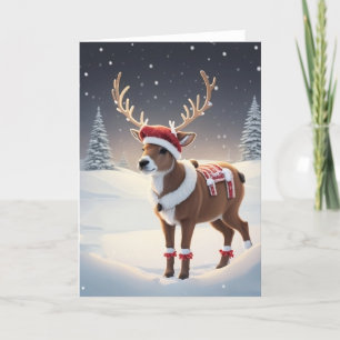 Tarjeta Festiva Reno con un Sombrero Santa