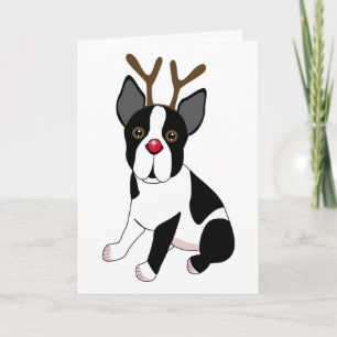 Tarjeta Festiva Reno de Boston Terrier