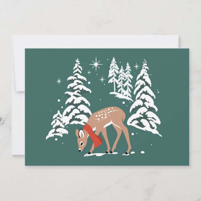 Tarjeta Festiva Reno de Woodland en invierno (Anverso)