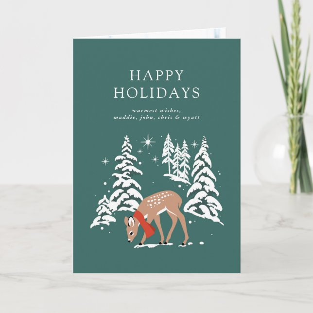 Tarjeta Festiva Reno de Woodland en invierno (Anverso)