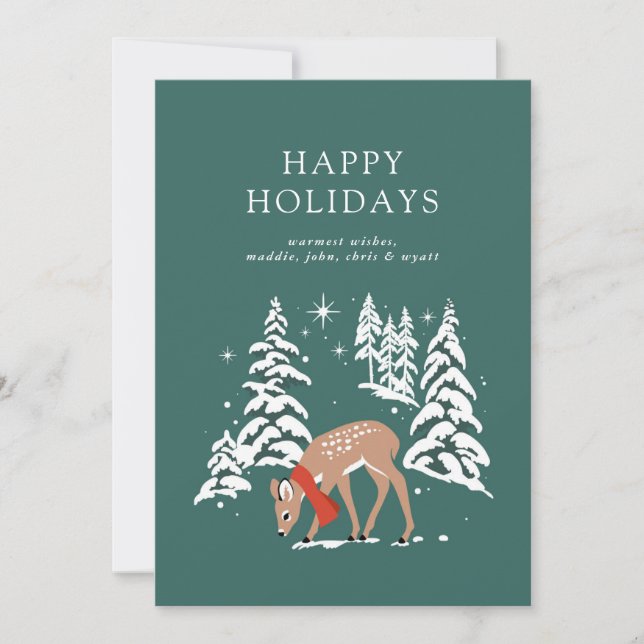 Tarjeta Festiva Reno de Woodland en invierno (Anverso)