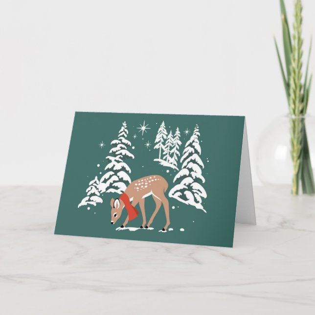 Tarjeta Festiva Reno de Woodland en invierno (Anverso)