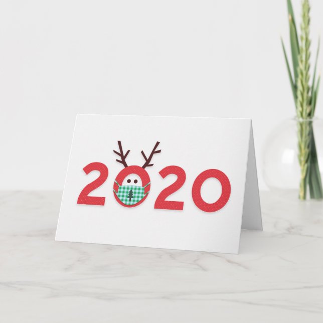 Tarjeta Festiva Reno Disfrazado 2020 Rojo Verde Personalizado (Anverso)