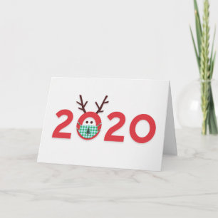 Tarjeta Festiva Reno enmascarado 2020 Personalizado Verde Rojo
