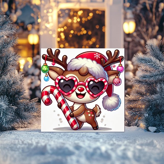 Tarjeta Festiva Reno juguetón con gafas festivas y adorno (Subido por el creador)