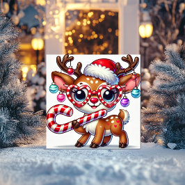 Tarjeta Festiva Reno juguetón con lentes cardíacos