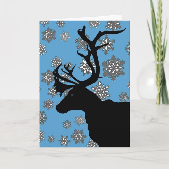 Tarjeta Festiva Reno negro con los copos de nieve (Anverso)