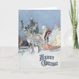 Tarjeta Festiva Reno vintage y Sleigh por Charles Robinson