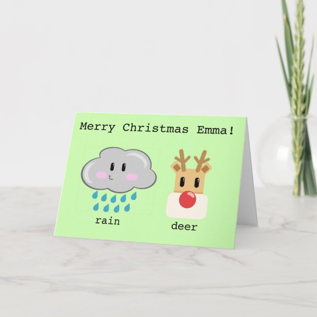 Tarjeta Festiva Renos adorables personalizados navidades (Anverso)