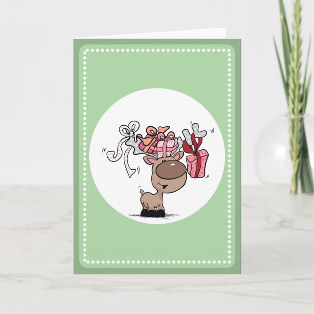 Tarjeta Festiva Renos Con Cajas De Regalo (Anverso)