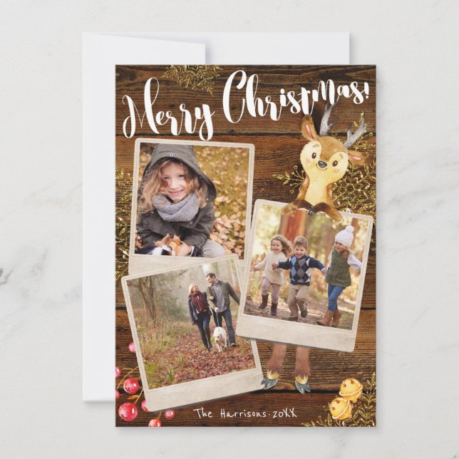 Tarjeta Festiva Renos de Woodland | navidades personalizados de 3  (Anverso)