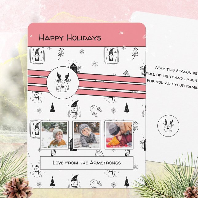Tarjeta Festiva Renos escandinavos modernos (Modern Scandinavian Japanese Reindeer Holiday Card ©Susanne Sachers - Sunny Mind Design )