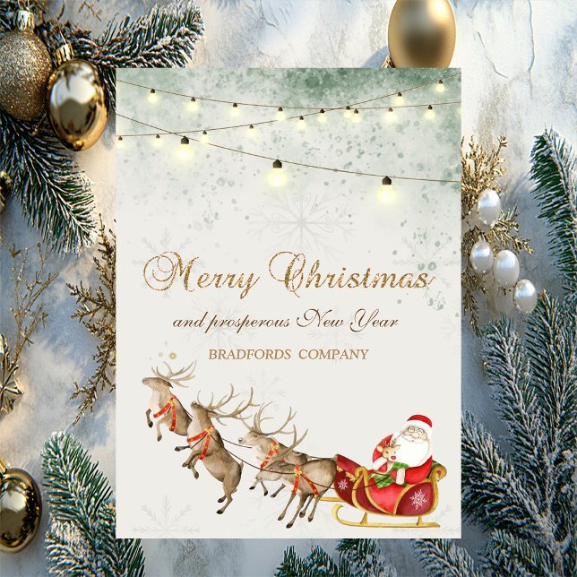 Tarjeta Festiva Renos, Santa Claus, Sleigh, Luces, Copos de nieve (Subido por el creador)