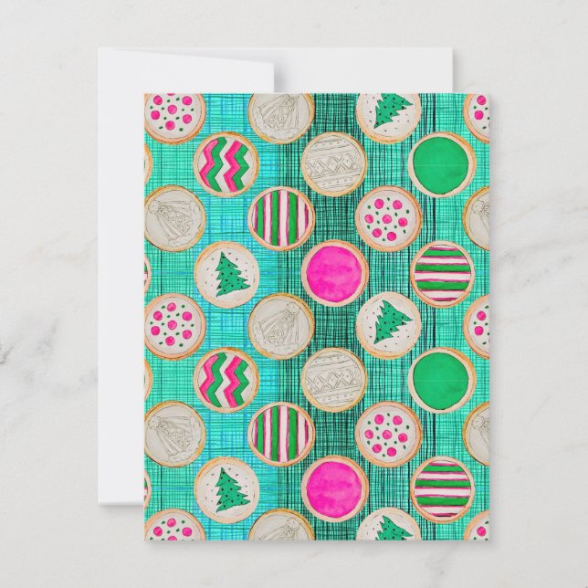 Tarjeta Festiva Reokies de azúcar pintadas a mano en Verde azulado (Anverso)