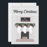 Tarjeta Festiva Repisa de chimenea personalizada para familia<br><div class="desc">Una tarjeta de Navidad personalizada única para su familia. Esta tarjeta incluye una repisa con 3 calcetines personalizados. La familia y los miembros de la familia y la foto en la parte posterior se pueden personalizar utilizando la función de personalización.</div>
