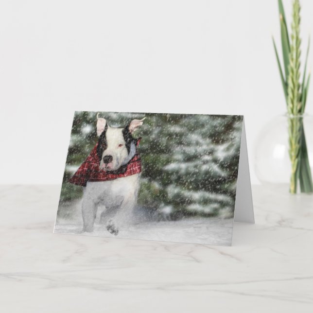 Tarjeta Festiva Rescate de bulldoges cayendo por la nieve (Anverso)