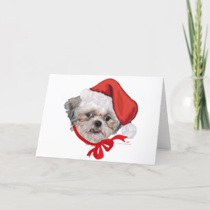 Tarjeta Festiva Rescate de perro Shih Tzu Felices Fiestas