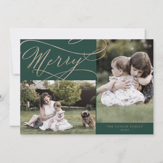 Tarjeta Festiva Reseña De Noche Romántico Verde De Oro 3 Año De Fo (Anverso)